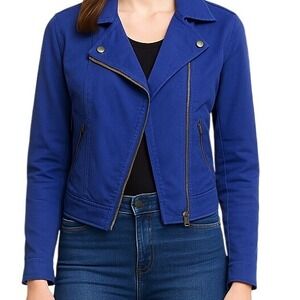 Naked Zebra Royal‎ Blue Moto Jacket Women's Size S Cotton Blend Zip Front Casual